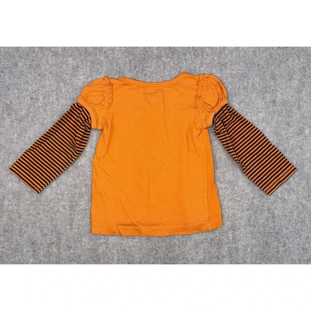 Girls 24M Orange Long Sleeve Graphic Crew Neck T-Shirt Halloween Owl